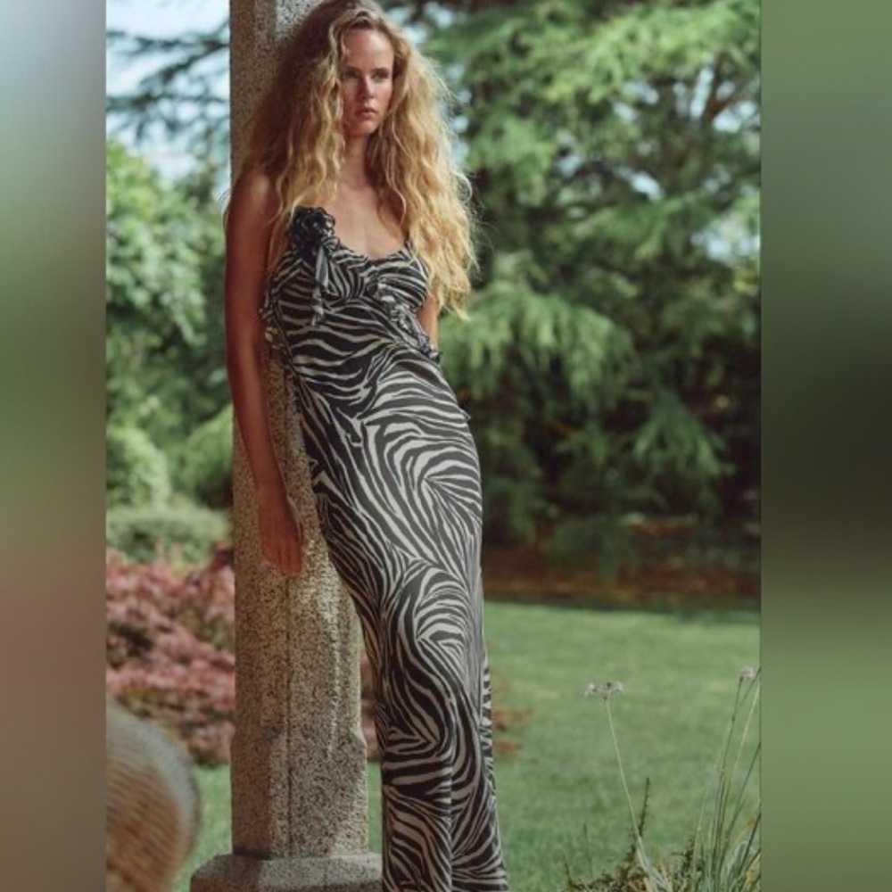 Zara Black and White Zebra Print Maxi Dress